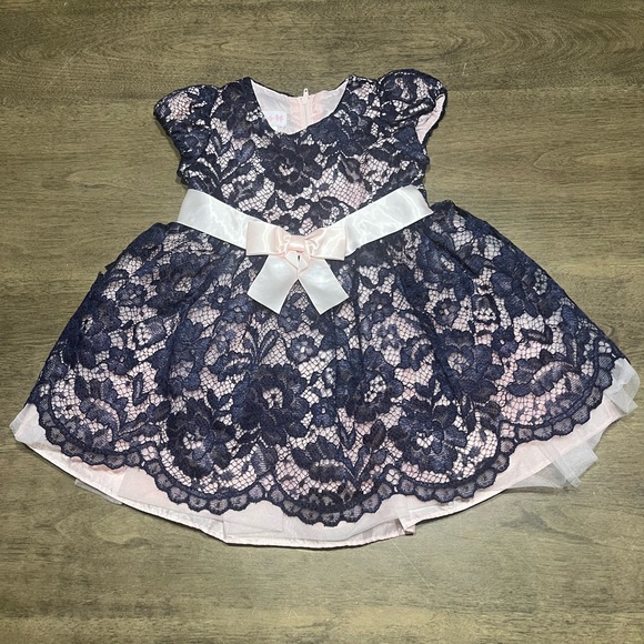 Bonnie Baby Girls 18 Months Beautiful Blue Lace Pink Tulle Formal Dress - Picture 1 of 7